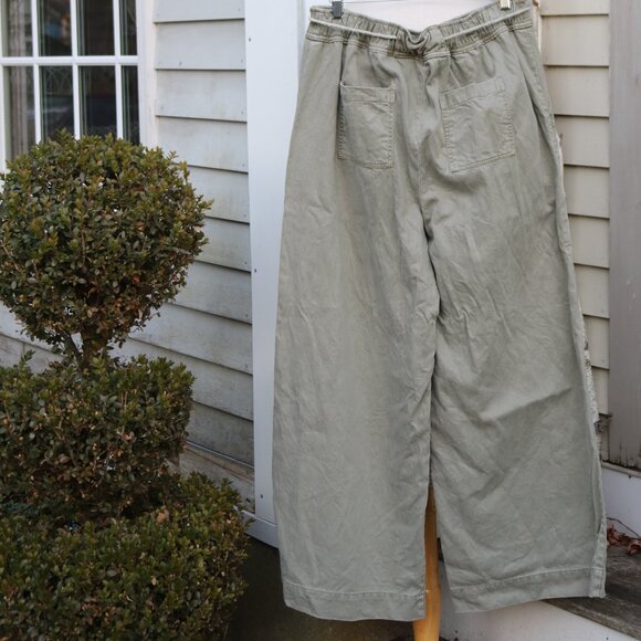 Joie Olive Snap Loop Rope Belt Wide Leg Lyocell Cotton Blend Pants Sz LARGE - Picture 4 of 8